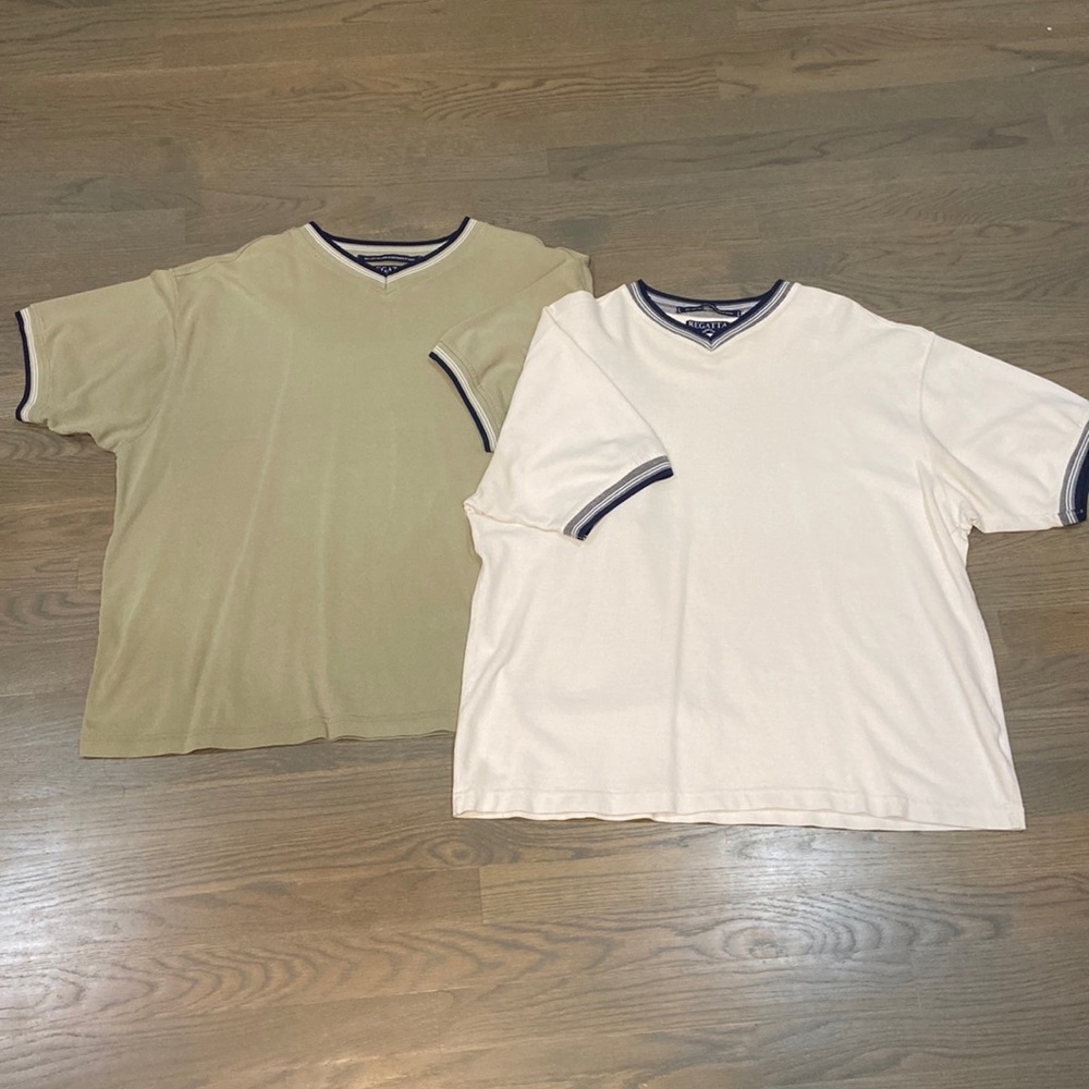 2 Shirts For One Great Price! Men’s LG Regatta Short Sleeve V-Neck Pique Shirts